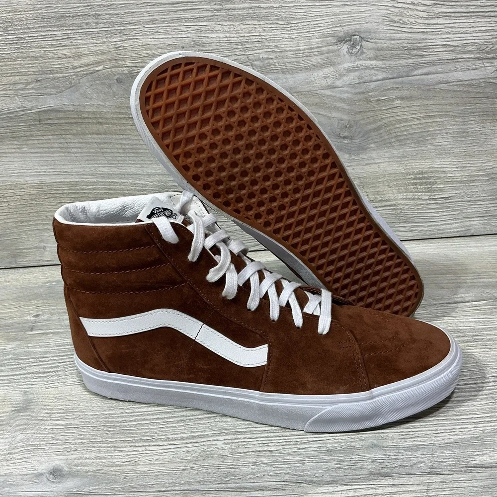 VANS Sk8 Hi Pig Suede Tortoise Shell Mens Size 13 Water Repellent Sneakers Brown